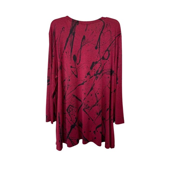 Jess & Jane 2X Tunic Top Red Black Abstract Paint Splatter Long Sleeve - Picture 2 of 9